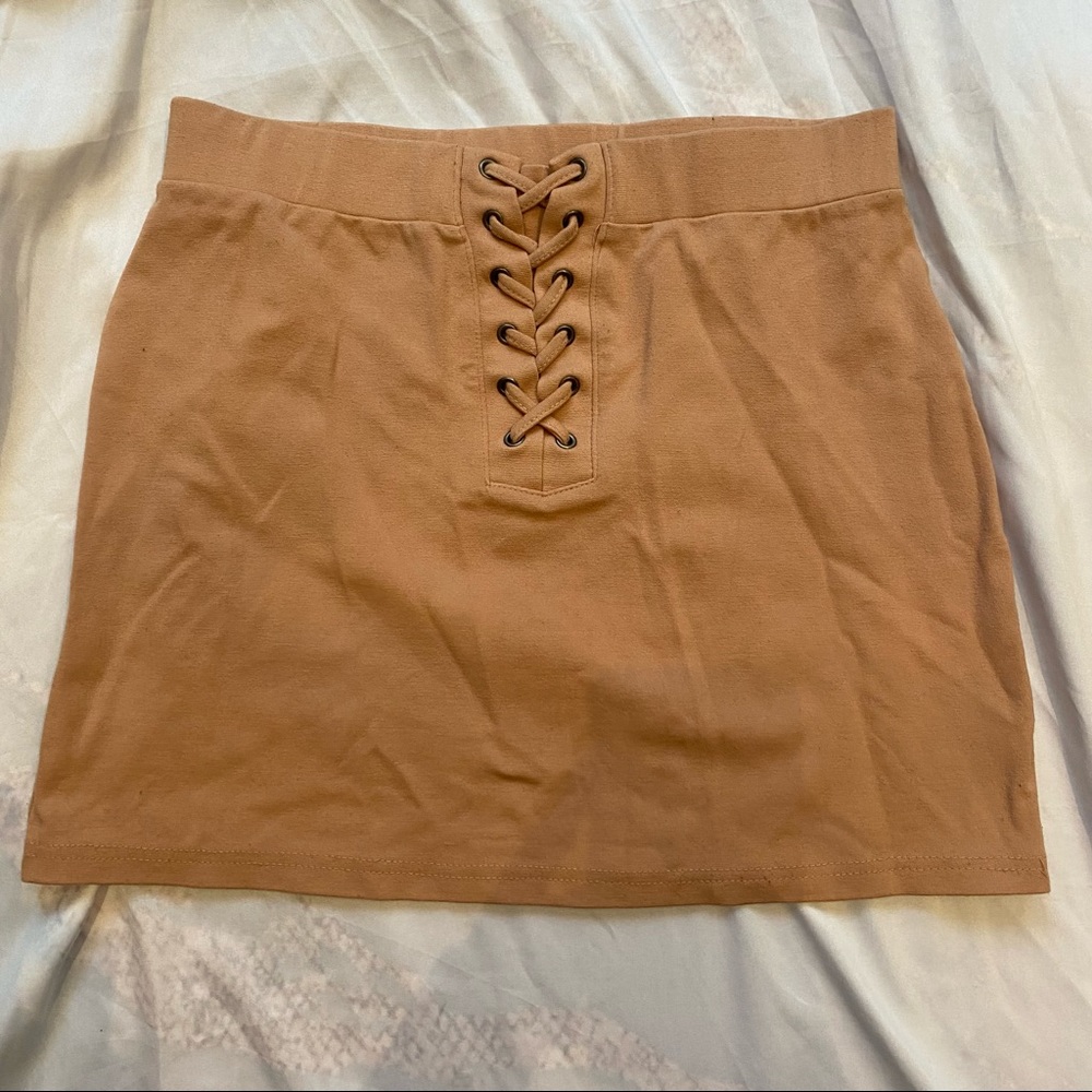 Forever 21 Small Criss Cross Tight Nude Mini Skirt